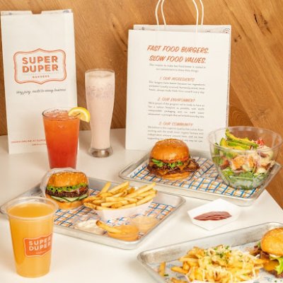 Super Duper Burgers Super Duper Burger food spread